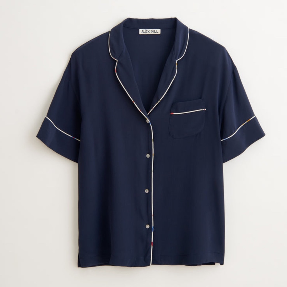 Alex Mill Navy Silk pajama top style blouse size Medium